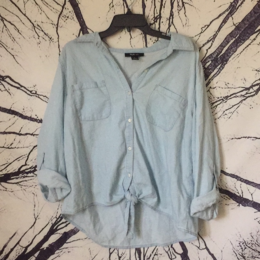 Light Blue Linen Tie Top